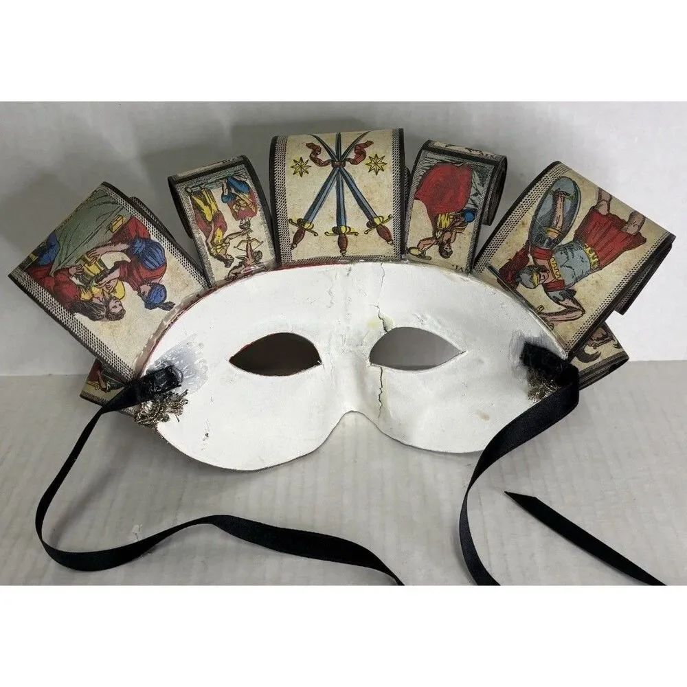 RARE Venetian Style Jester Masquerade Mask With Tarot Card Accents Handmade
